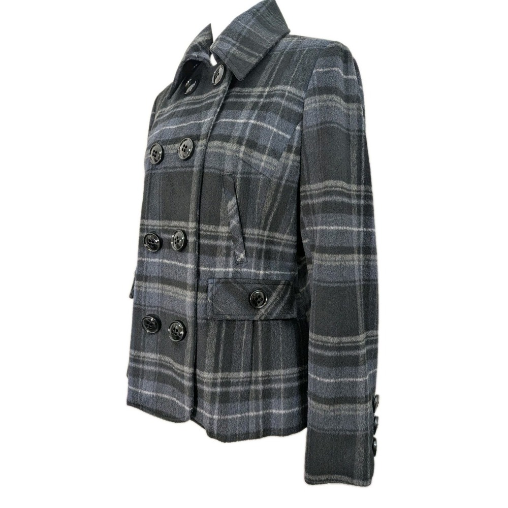 Maralyn & Me Gray and Black Wool Blend Plaid Peacoat Women's Size Medium - Picture 2 of 9